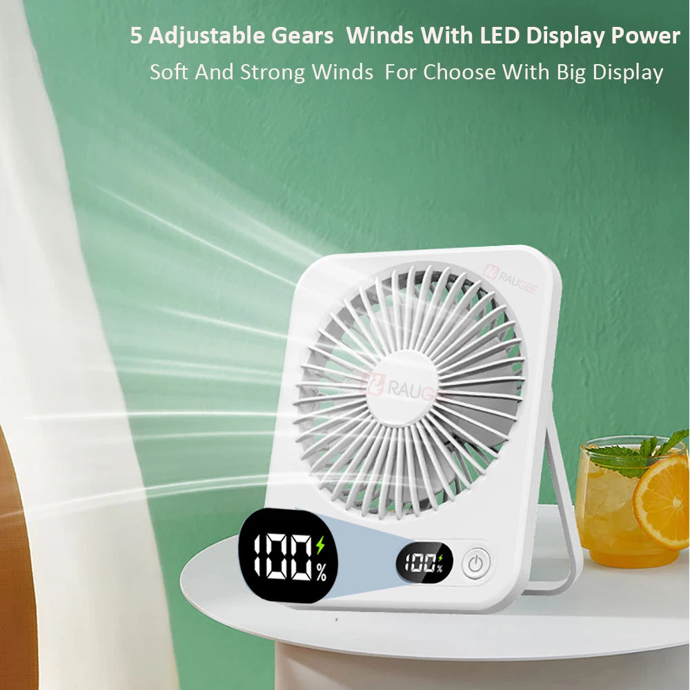Mini Portable Fan USB Desk Fan Rechargeable Table Fan Small Wall Mounted Ceiling Fan 5 Speeds Powerful Wind Foldable Camping Fan