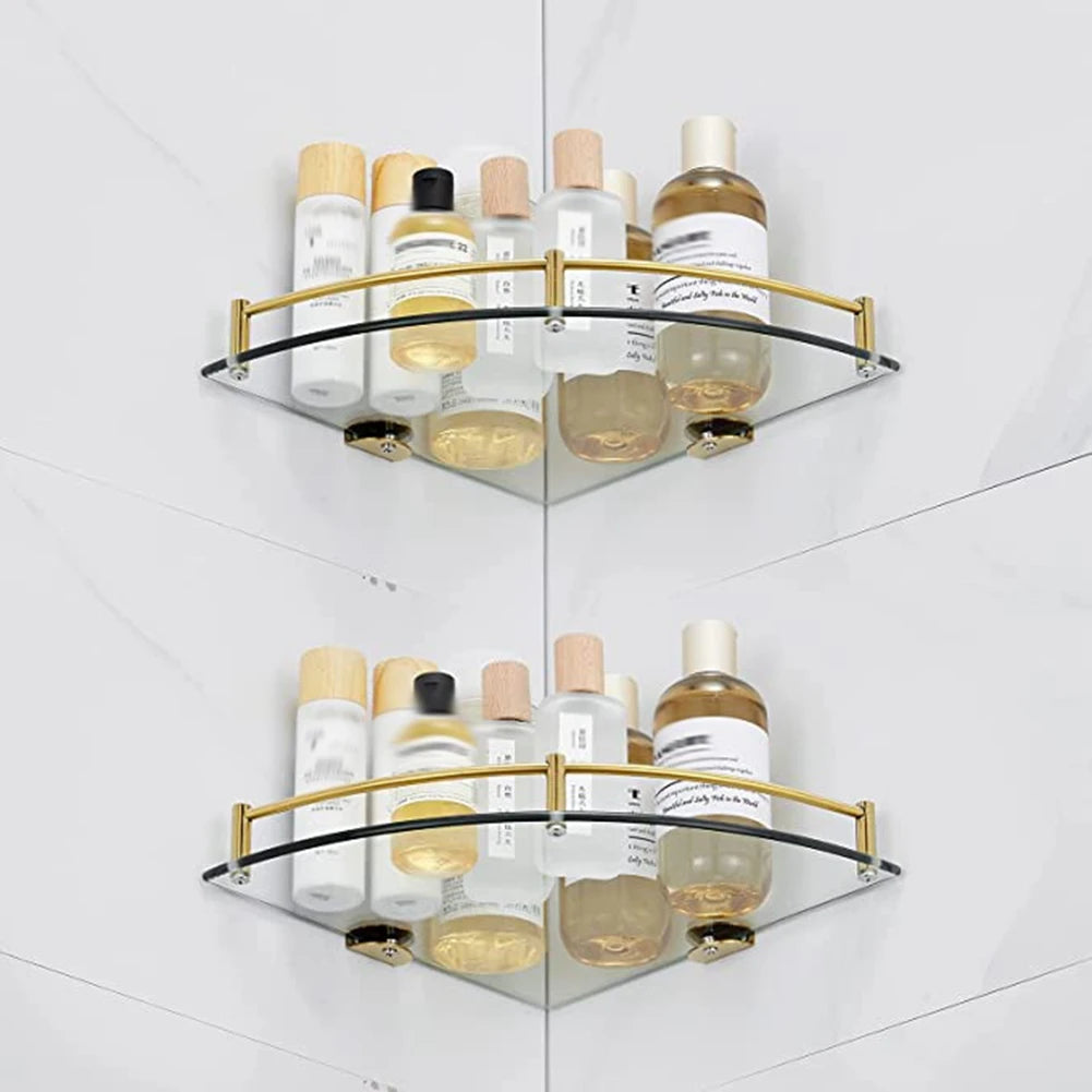Bathroom Shelves, Bathroom Glass Corner Shelf Wall Mounted ,Tempered Glass Shelf for Storing Shower Gel/Soap-B