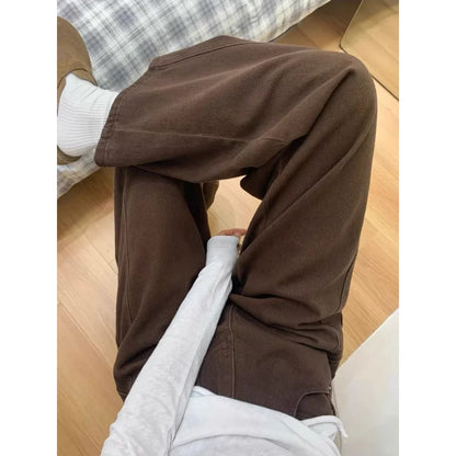 Maillard Brown Straight Leg Jeans for Women 2025 Autumn Winter Loose Fit Pear Shape Curved Wide Leg Pants