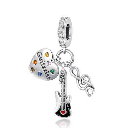 Guitar Microphone Music 925 Sterling Silver Charm Pendant Suitable Fit Original Bracelet Necklace keychain Jewelry Accessories
