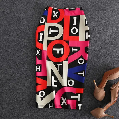 New Spring and Summer Women's Splicing Contrast Color High Waist Skinny Bag Hip Letter Korean Fashion Casual Commuter Skirt