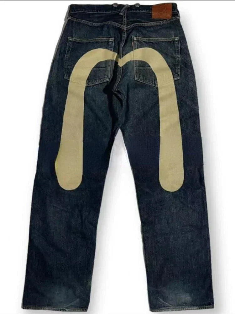 Retro 90s Japanese Style Street Personality Printed Straight DenimTrousers Y2K Rock Gothic Punk Loose Jeans Couple Clothing