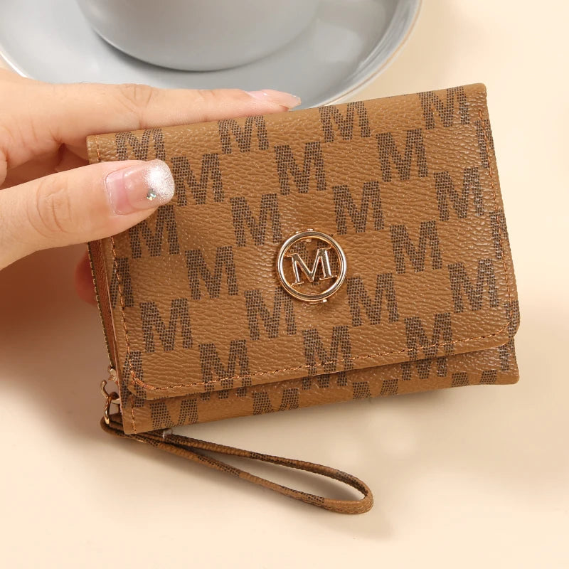 2025 Women's Wallet Short Style Trendy New Three-Fold Fashion Simple Alphabet Portable Multi-Card Holder P