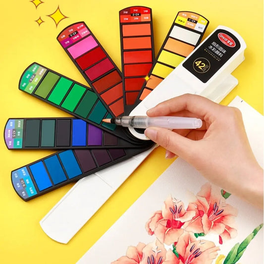 Folding Watercolor Paint Set Solid 18/24/36/42 Colors Painting Pigment Set with Water Brush Pen Watercolor Pigment Students