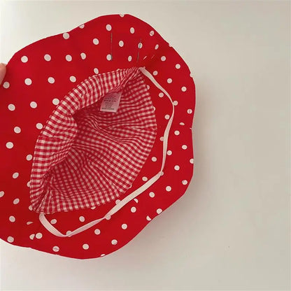 RH Spring Summer Strawberry Dot Red Cartoon Baby Hat Children Toddler Kids Sweet Cute Sun Bucket Hat