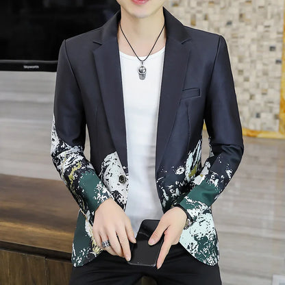 Blazer New Men's Fashion Business Gentleman Slim Print British Style Outdoor Performance Trend Wedding Banquet Casual Blazer