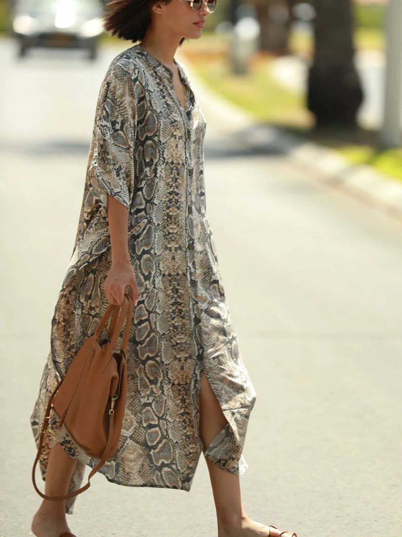Bohemian Print Beach Cover-Up | Button-Front Shirt-Style Kaftan Robe – Perfect for Bikini Resort Vacations