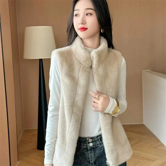 Furs Coat Autumn Winter New Imitation Mink Vest Jacket Female Fashion Western Sleeveless Coat Thick Waistcoat Outwear Women Tops