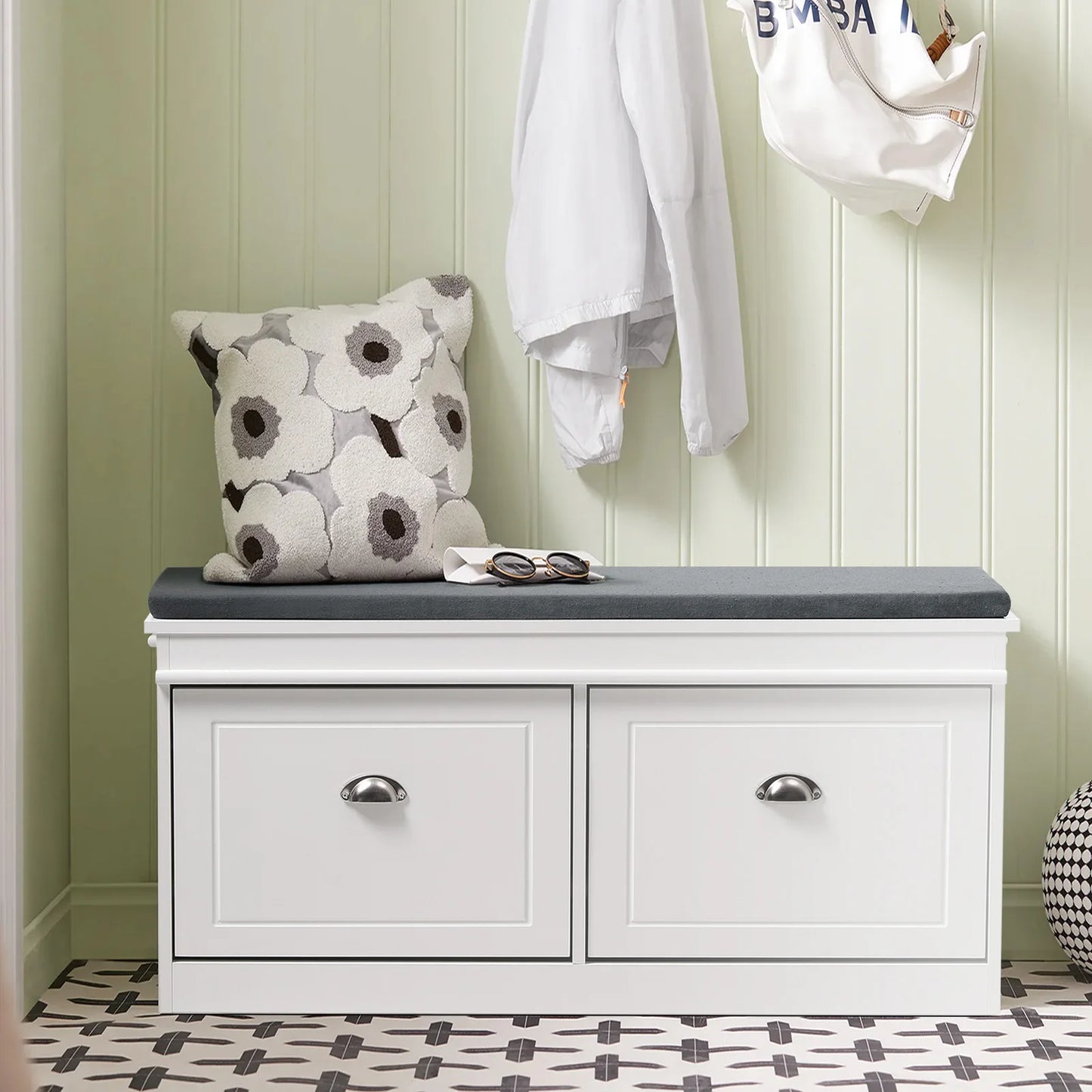 【Breeins】Flip Down Shoe Bench Cabinet, Shoes Rack Storage Organizer Shelf Home Decoration For Entryway