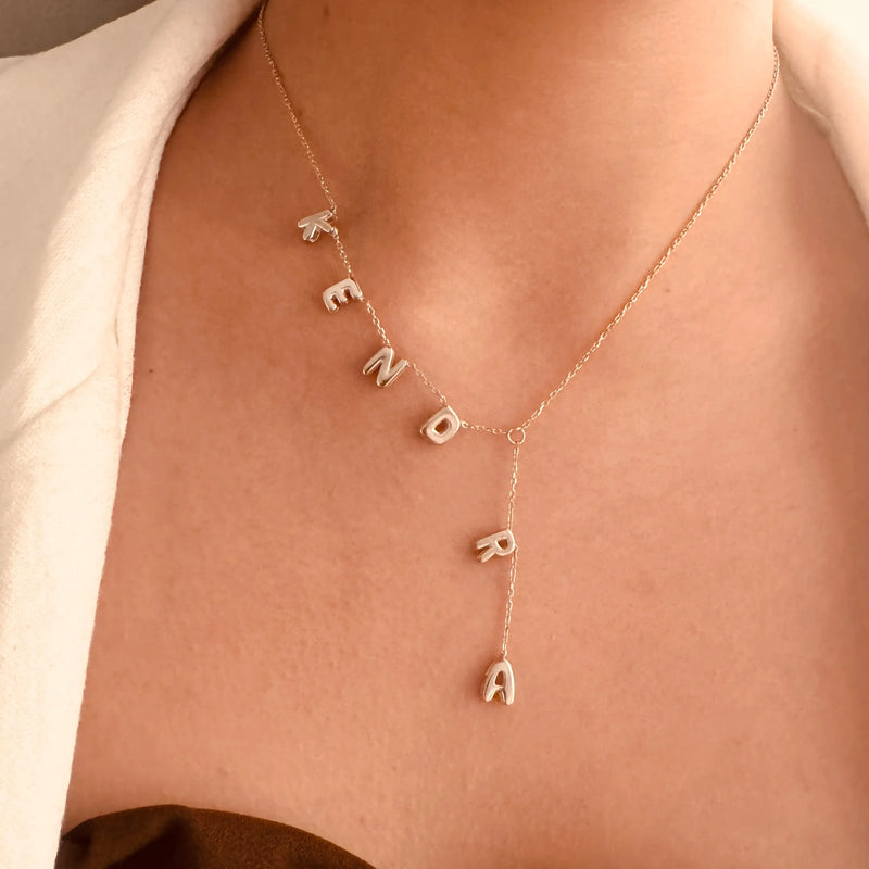Lariat Y Name Necklace Lariat Name Necklace Bubble Letters Name Necklace Dainty Name Necklace Bubble Letters Necklace For Women