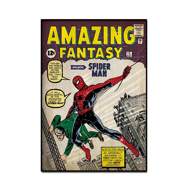 Retro Marvel Super Hero Decorative Painting Anime Spider Man Art Poster American Film Mural Home Childrens Room Wall Decor Print