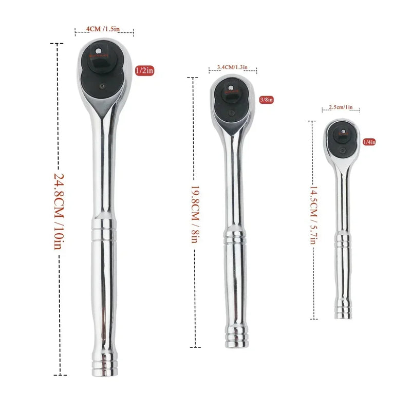 Ratchet Wrench 24Tooth Quick Release 1/4'' 3/8'' 1/2'' Socket Automotive Nut Reversible Drive Wrench Mechanical Hand Repair Tool