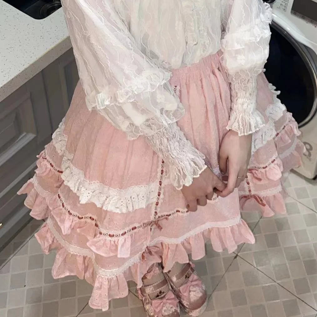 Harajuku Sweet Soft Girls Bow Lolita SK Skirt Female Women Ball Gown Cake Skirts AFC1910
