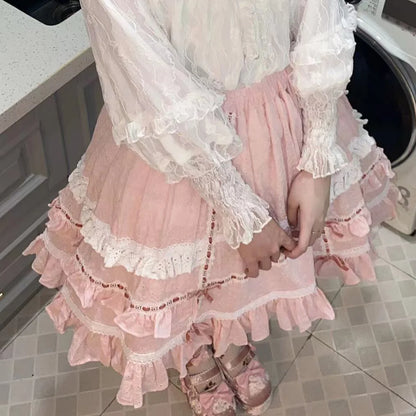 Harajuku Sweet Soft Girls Bow Lolita SK Skirt Female Women Ball Gown Cake Skirts AFC1910