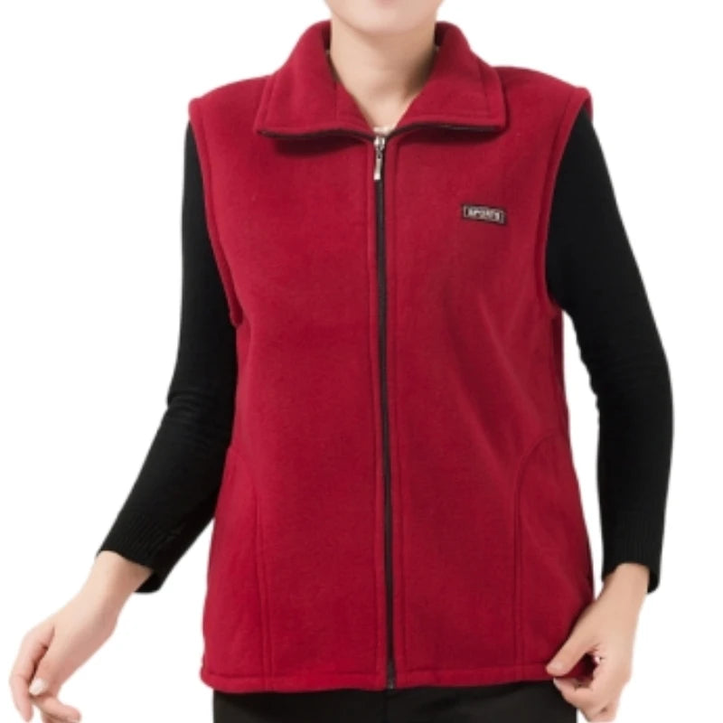 Autumn Winter Women Fashion Stand Up Polar Fleece Vest For Women's Solid Warm Lady Sleeveless Jacket