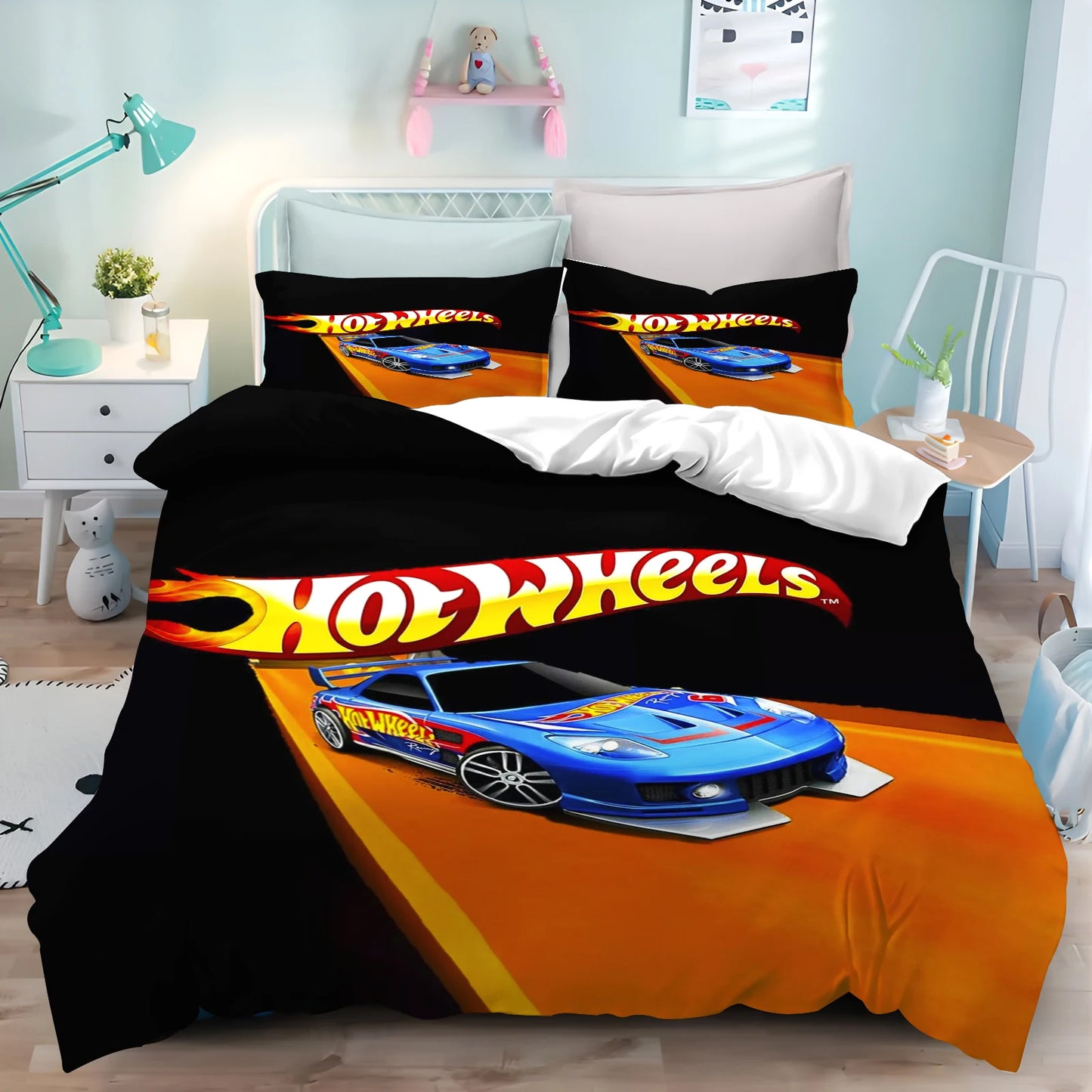 Cartoon Duvet Cover Hot-wheel Home Pillowcase Set Adult Bedroom Children Comforter Bedding