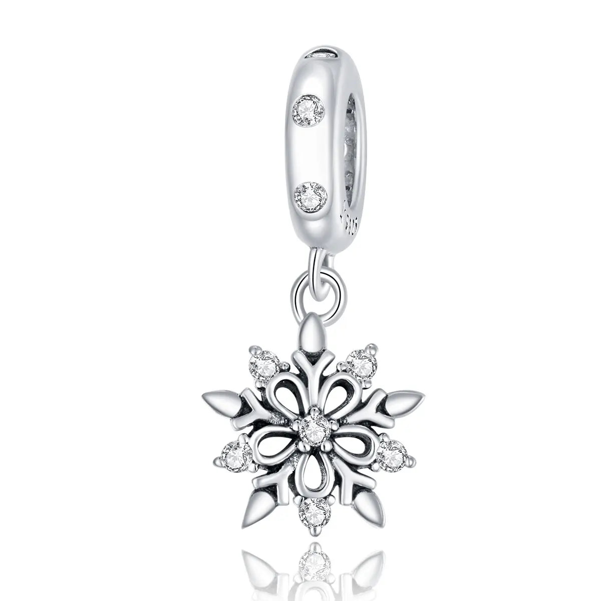 WOSTU 925 Sterling Silver Snowflake Charm Winter Snow Beads Purity Original Fit for Women Girls Necklace DIY Fine Jewelry Gift
