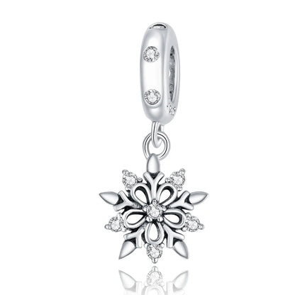 WOSTU 925 Sterling Silver Snowflake Charm Winter Snow Beads Purity Original Fit for Women Girls Necklace DIY Fine Jewelry Gift