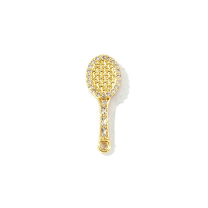 2 Pcs Brass Sport Charms Multicolor Racket Pickleball Paddle Badminton Racket Cubic Zirconia Pendants For DIY Necklace Making