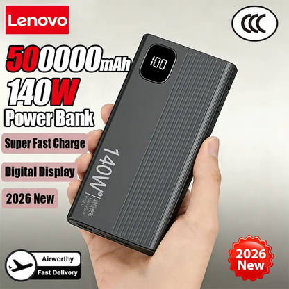 Lenovo 500000mAh 140W PowerBank Super Fast Charge Portable Powerbank External Battery Charger LED Display For iPhone