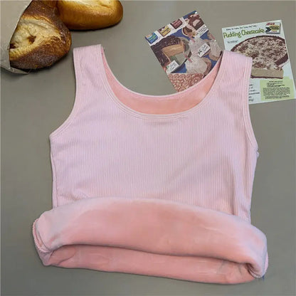 Women's Winter Thermal Underwear Top Seamless Plus Velvet Shirt Sleeveless Vest Warm Female Undershirt Solid Color Sexy Lingerie