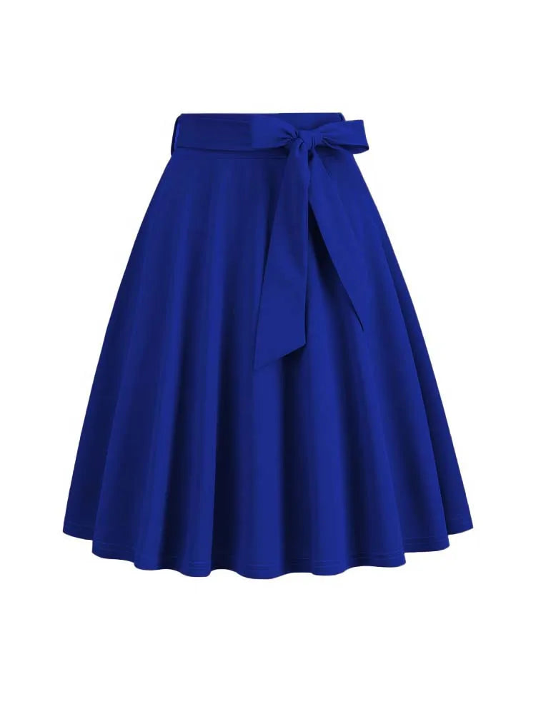 Women Retro Vintage Midi Long Skirt Solid Elegant Faldas High Waist A Line 50s Swing Skirts
