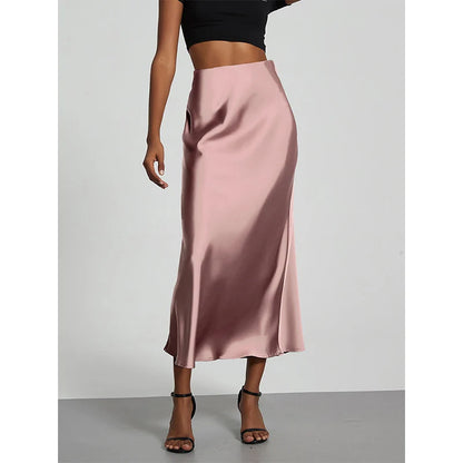 Fashion Satin Party Long Skirt High Waist Solid Color Casual Basic Women Skirts Fishtail Skirt Chic Summer Woman Clothing 2025
