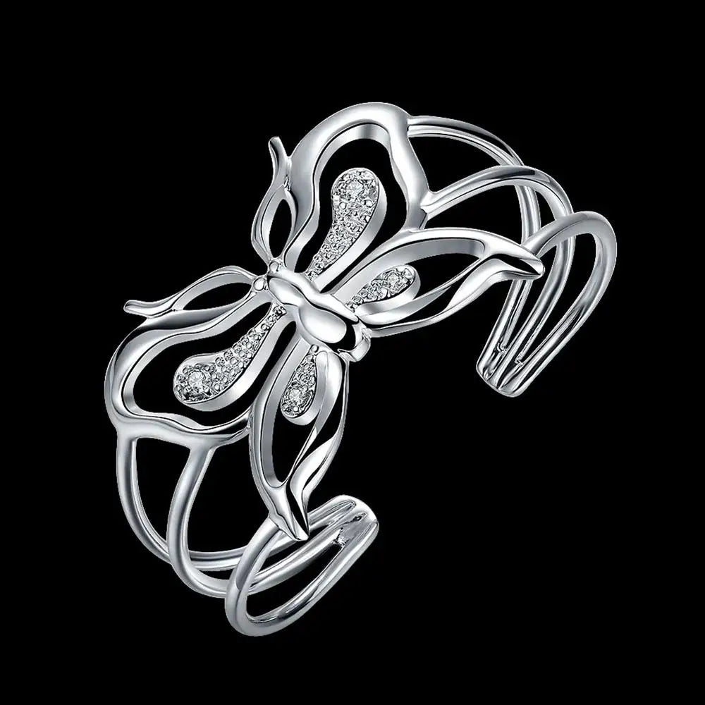 Luxury Designer Butterfly Crystal 925 Sterling Silver Bangles for Women Fashion Wedding Party Noble Jewelry Gifts
