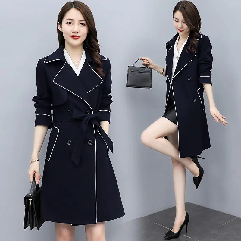 Trench Coat Women's Spring  Autumn New Loose Lace-up Mid-length Top