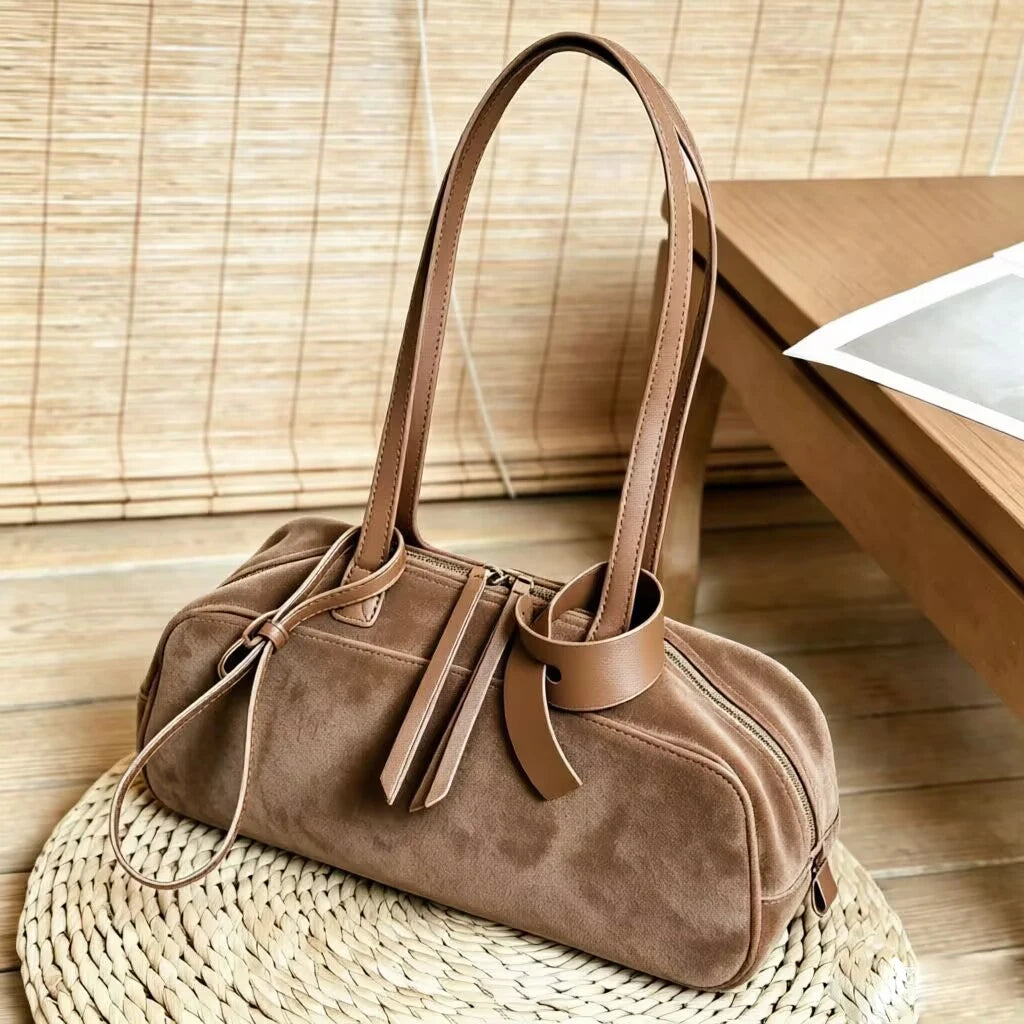 2026 Newest Women Pillow Bag Suede Genuine Leather Shoulder Bags Luxury Designer Female Large Underarm Bag Versatile Bags Coffee
