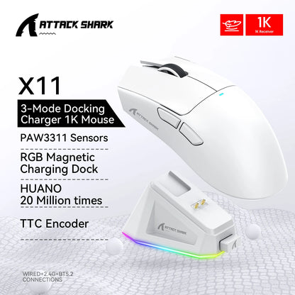 Attack Shark X11  X11SE Wireless Gaming Mouse 3-Mode , PAW3311, 22000DPI, 400IPS, PC Gaming Mouse