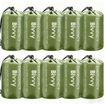 Multi-pack emergency sleeping bags, green, drawstring bag,suitable for outdoor camping, emergency use, and outdoor activities