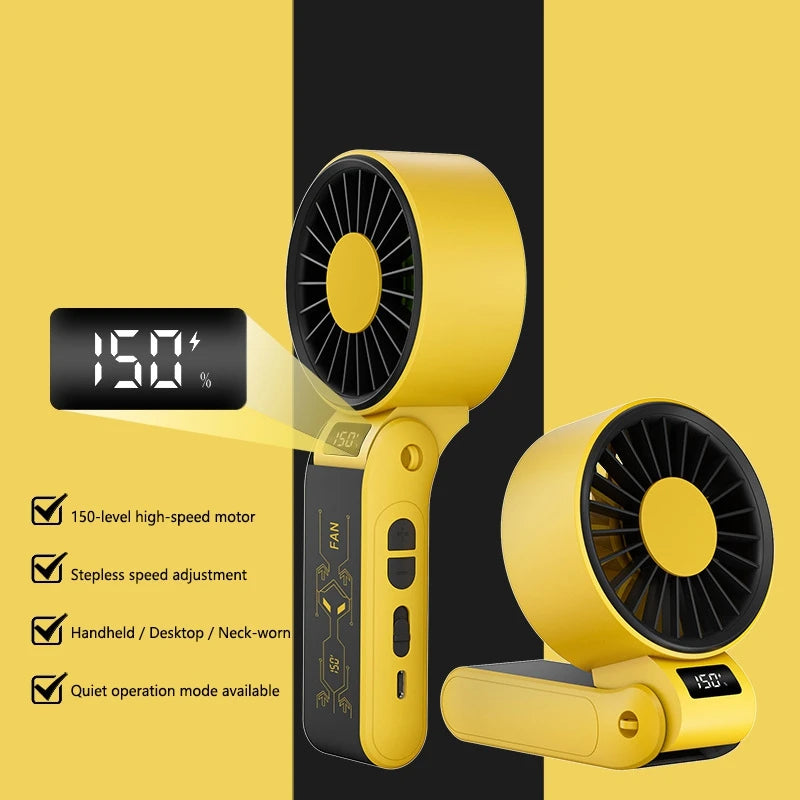 Lenovo 3-in-1 High-Speed Handheld Fan Portable Foldable 3-second Cooling 150 Wind Speeds LED Display with Lanyard For Outdoor