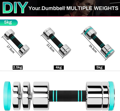 Electroplated Stainless Steel Dumbbells - Dumbbell Set of 2 Ultra Compact Adjustable 5 kg 10 kg 15kg with Foam Handle - Fitness