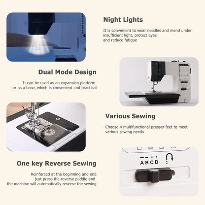 Multi-function Electric Sewing Machine with Extension Table, Foot Pedal, Complete Sewing Supplies Set for Home DIY Projects