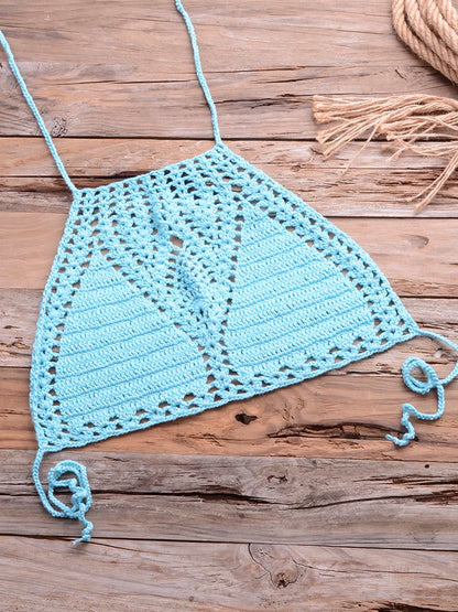 Sexy Crochet Bikinis Sets Handmade Knitted Cotton Swimwear Swimsuit Top + Bottom Bandage Women Sexy Beachwear Biquinis