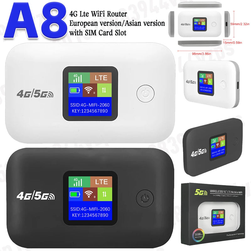 A8 Portable 4G Router with SIM Card Modem WIFI Hotspot 3000mAh Portable Wireless Router 150Mbps Wifi Repeater for Outdoor Travel