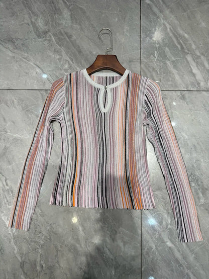 Women Metallic Sequined Striped Long Sleeve Knit Top+ Elastic Waist Long Skirts Sets