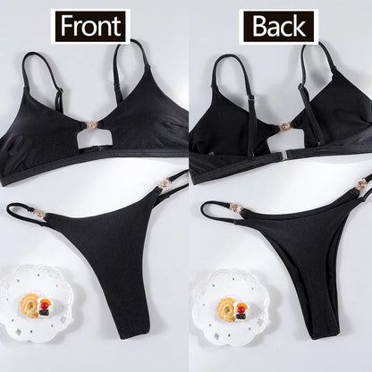 Print Bikinis Low Waist Swimwear Cut Out Swimsuit For Women 2026 String Beachwear Two Piece Suits Sexy Bikini Set