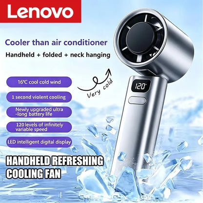 Lenovo 3000mAh Handheld Mini Fan Electric Hand Fans Ice Compress High-Speed Cooling USBRechargeable Portable LED Digital Display