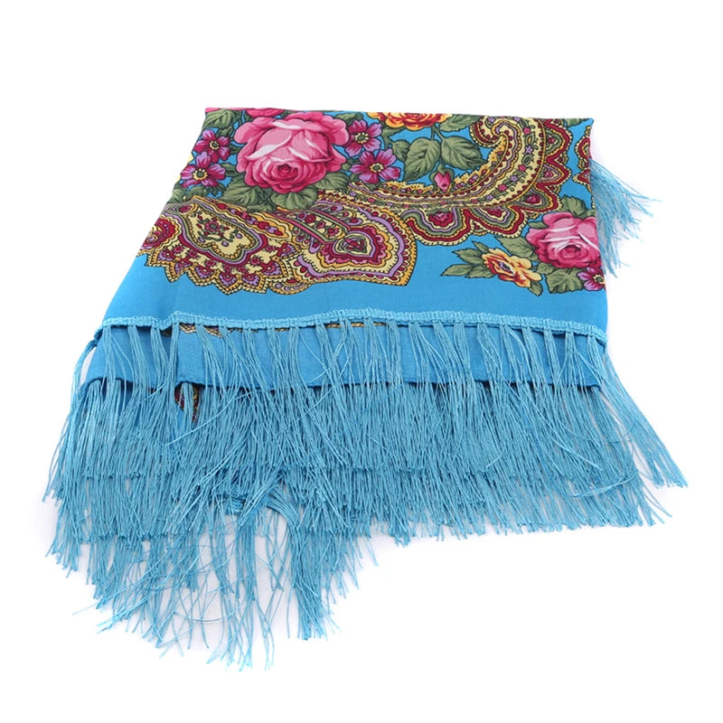 Luxury Brand Printing Oversize Square Blankets Russian Women Wedding Tassel Scarf Retro Style Cotton Handkerchief Autumn Shawl