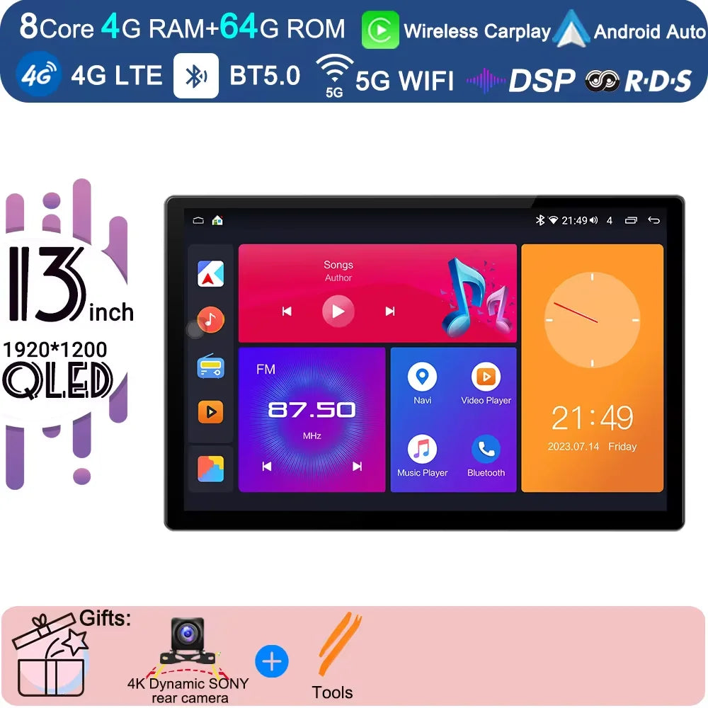 13 inch Android 15 Carplay Auto Car Radio For Ford Transit Custom 2013-2018 Multimedia Video Player Navigation Stereo GPS Audio