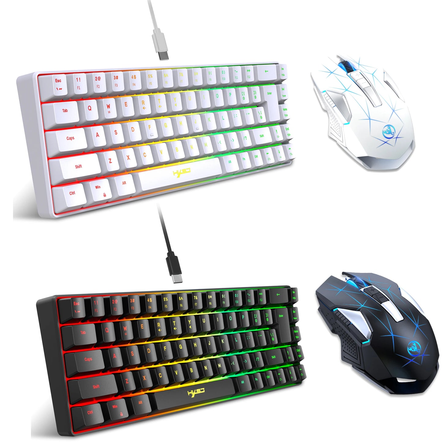 68-key gaming keyboard and mouse kit RGB backlit portable game wired membrane keyboards wireless mice mause for Home office