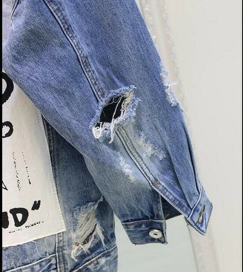 Women's Graffiti letter BF denim jacket coat loose   parkas