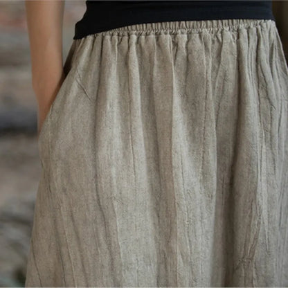 Johnature Women Ramie Tie-dye Skirts Elastic Waist Pockets Vintage Autumn Clothes 2025 New Women A-Line Skirts