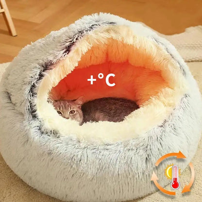 2 in 1 Soft Plush Pet Bed with Cover Round Cat Bed Pet Mattress Warm Cat Dog Sleeping Nest Cave for Small Dogs