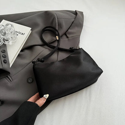High Quality Solid Color Fashion Elegant Shoulder Bag Smooth Cloth Satin Underarm Bag Leisure Shoulder Bag Lady Handbags Purse