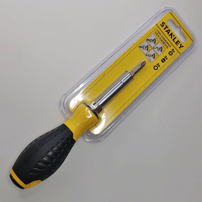 Stanley 0-68-012 6 in 1 Multitool Screwdriver Kit, 6 Way with Magnetic Bits & Big Rubber Handle, Precision Hand Tools