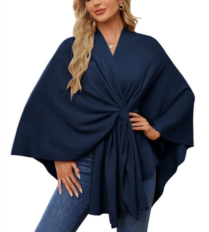 Women's Trendy Autumn And Winter Loose V-Neck Shawl Cape Elegant Shawl Wraps Casual Solid Color Soft Open Front Poncho bat shirt