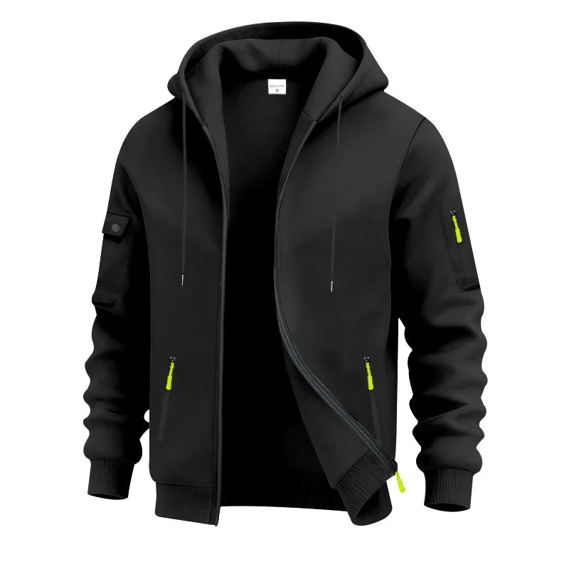Autumn Winter New Men's Sweatshirt Jacket Loose Heavyweight Fleece Zipper Hooded Workwear Cardigan Casual Long Sleeve Sweatshirt